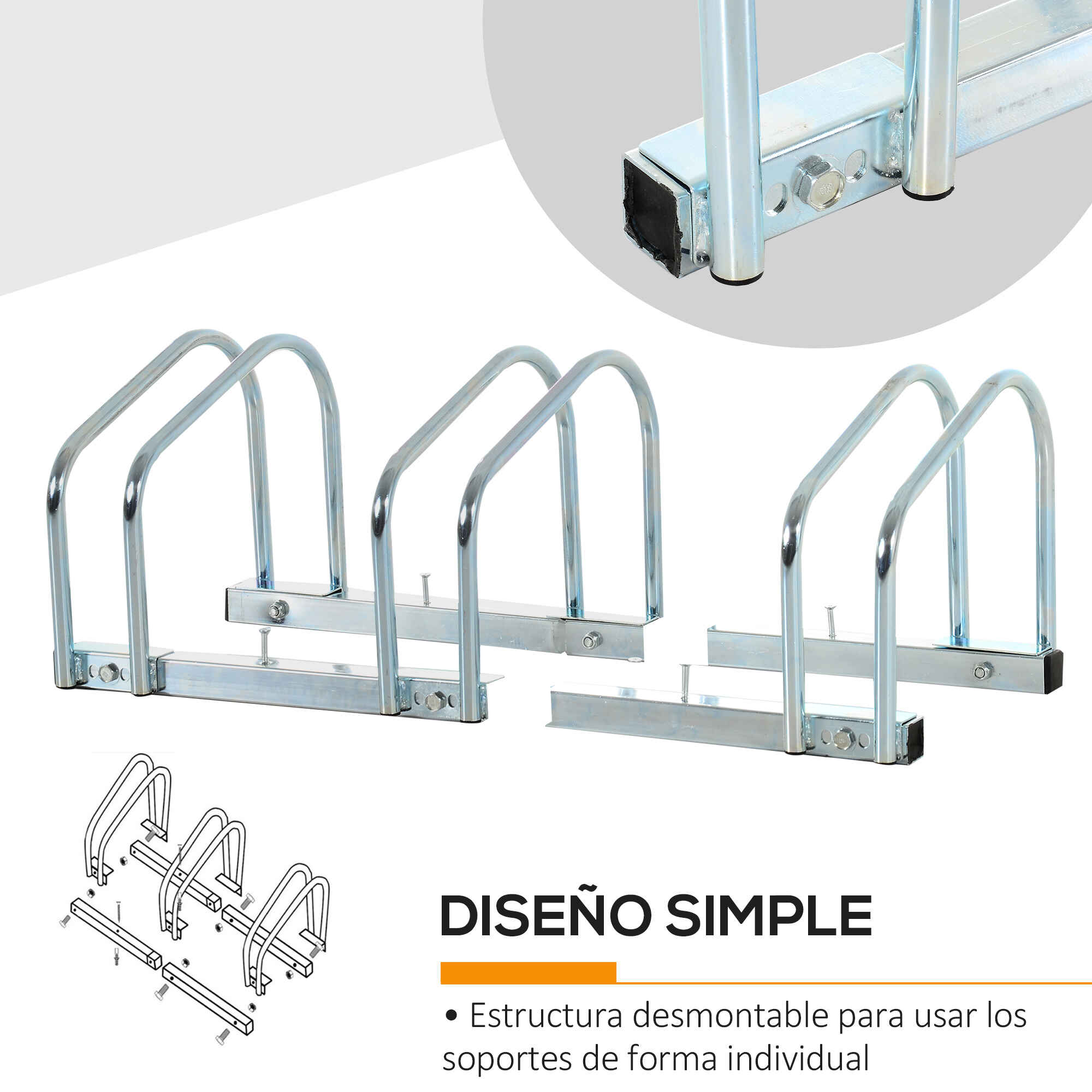 Soporte de acero para aparcar bicicletas en suelo o pared 76x33x27 cm plata