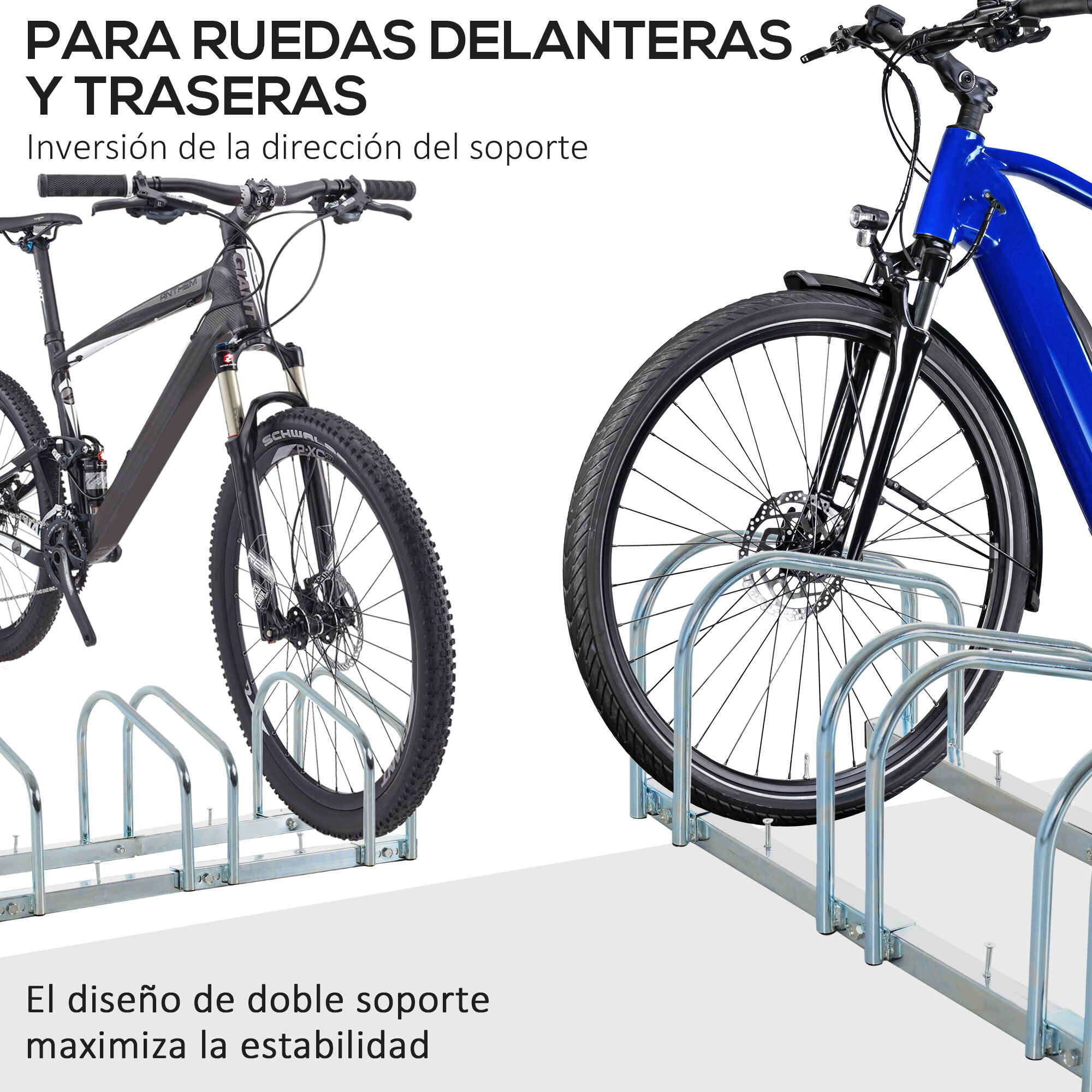 Soporte de acero para aparcar bicicletas en suelo o pared 76x33x27 cm plata