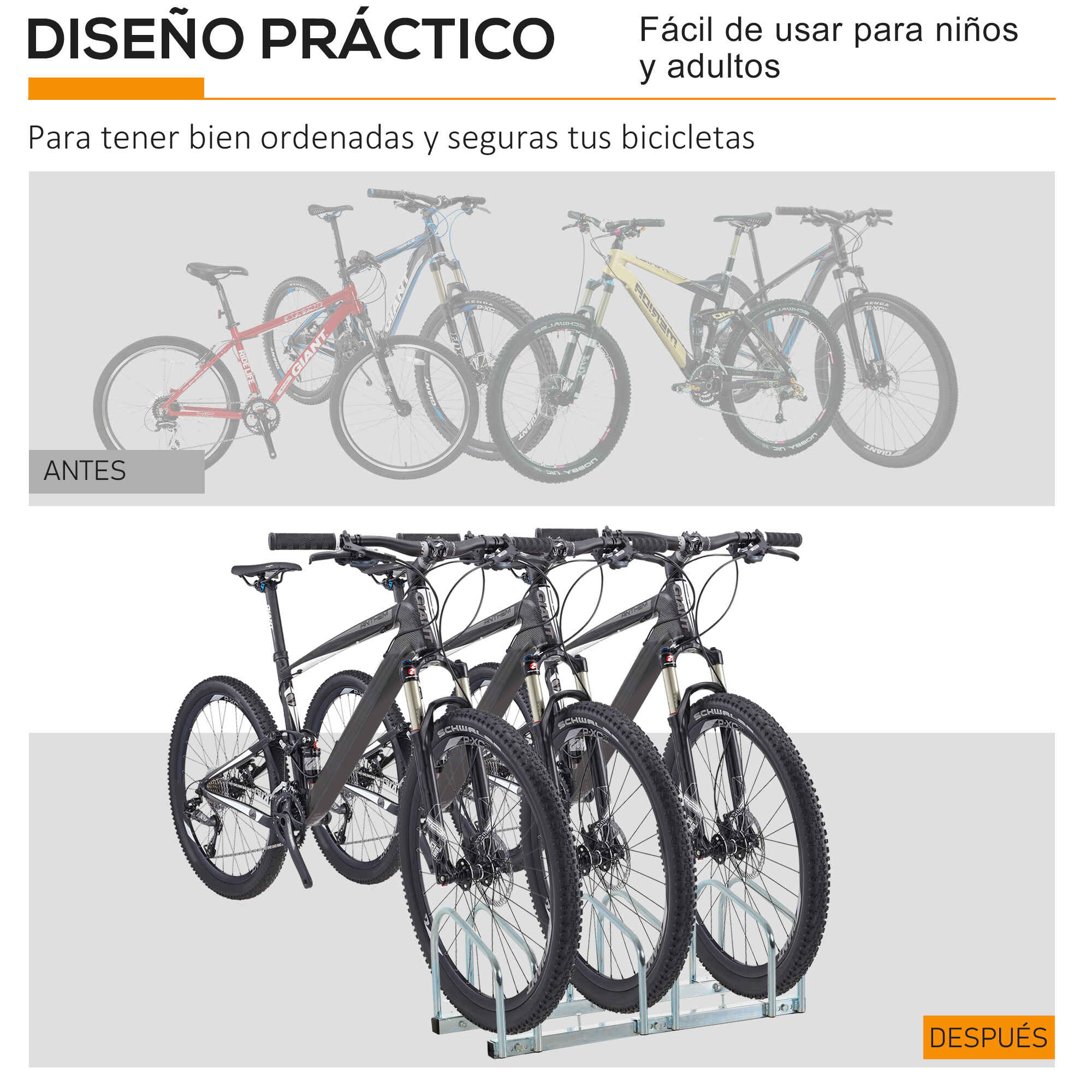 Soporte de acero para aparcar bicicletas en suelo o pared 76x33x27 cm plata