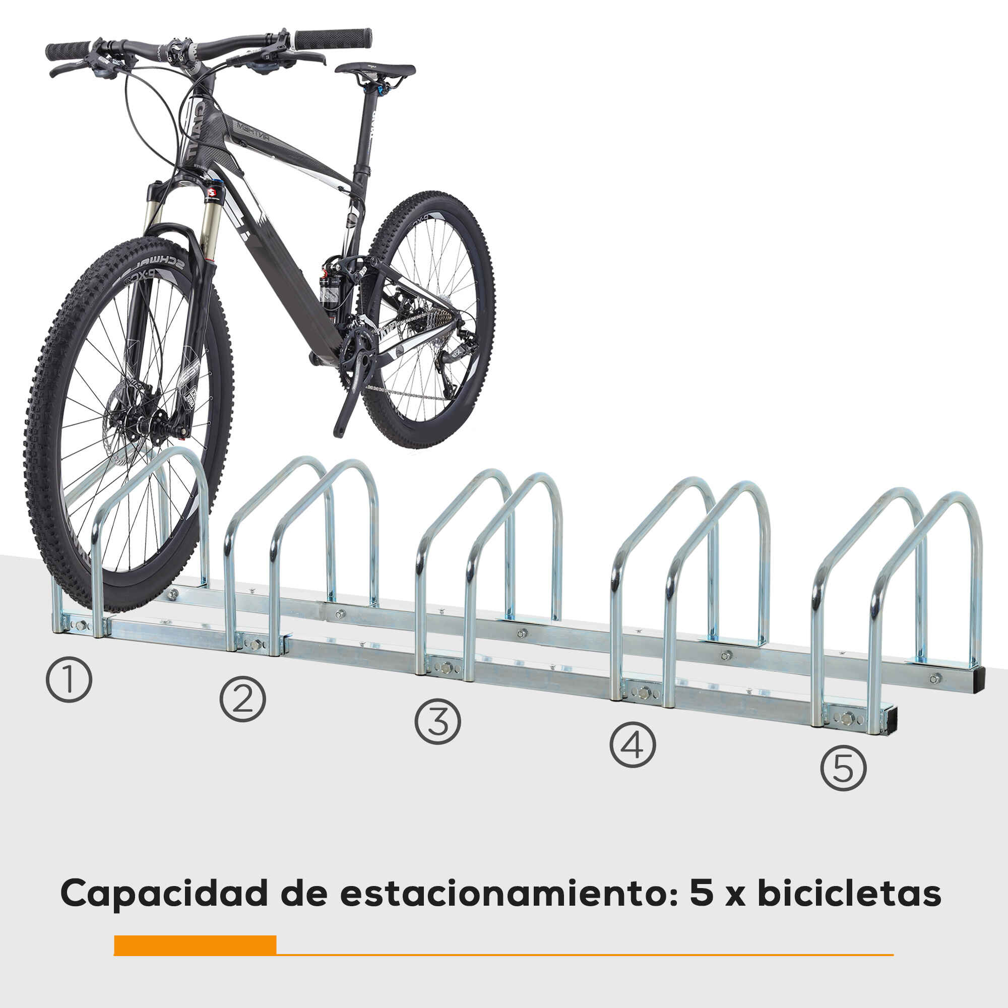 Aparcamiento para Bicicletas Soporte de Acero para Aparcar 5 Bicis en el Suelo o Pared Estacionamiento para Interior y Exterior 145x33x27 cm Plata