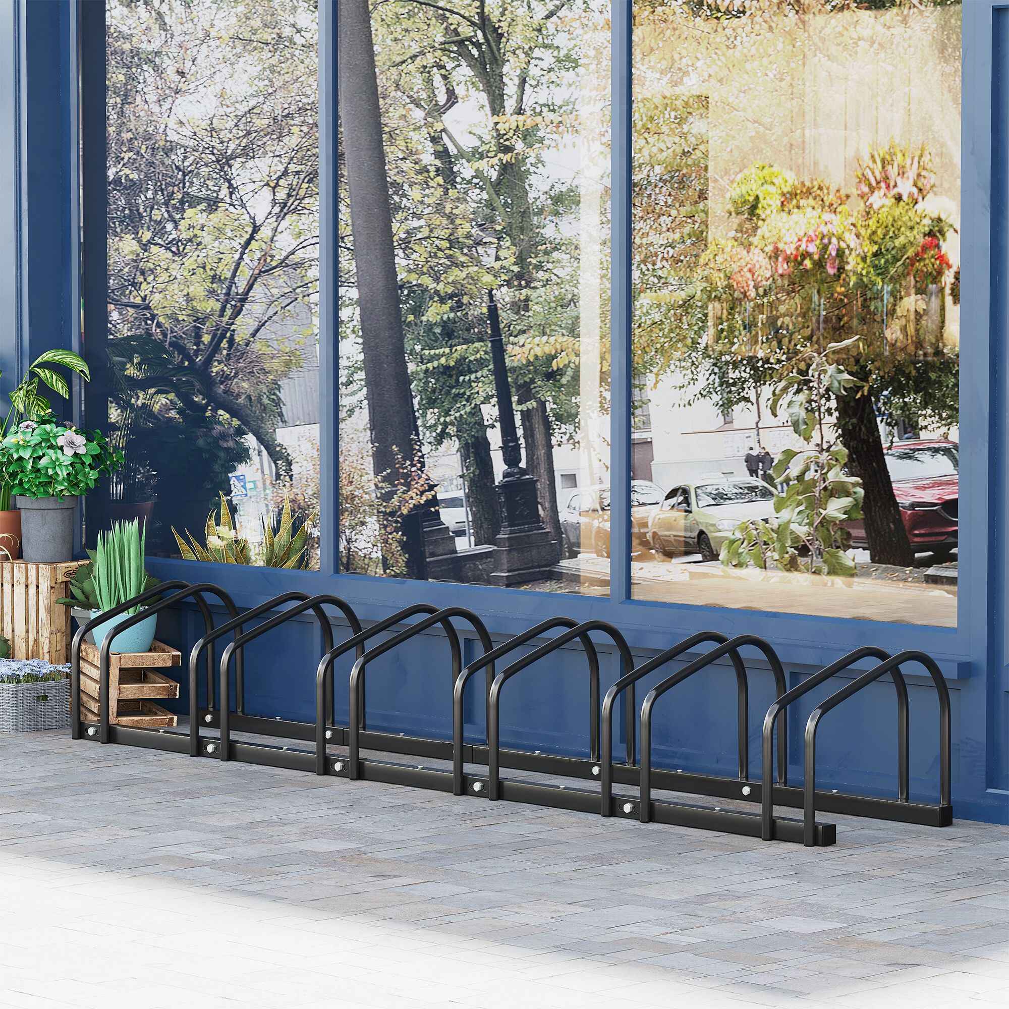Soporte de acero para aparcar bicicletas en suelo o pared 179x33x27 cm negro