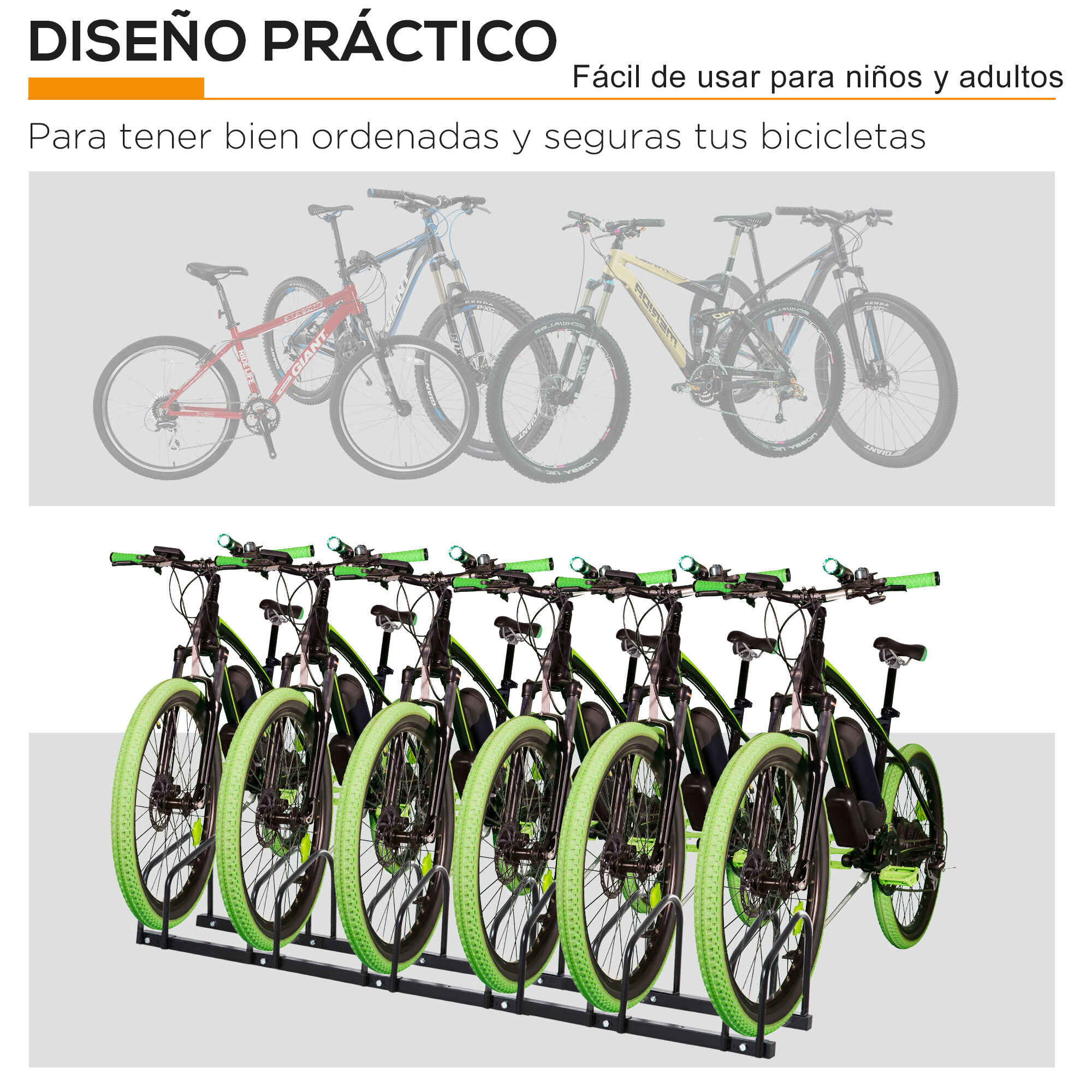 Soporte de acero para aparcar bicicletas en suelo o pared 179x33x27 cm negro