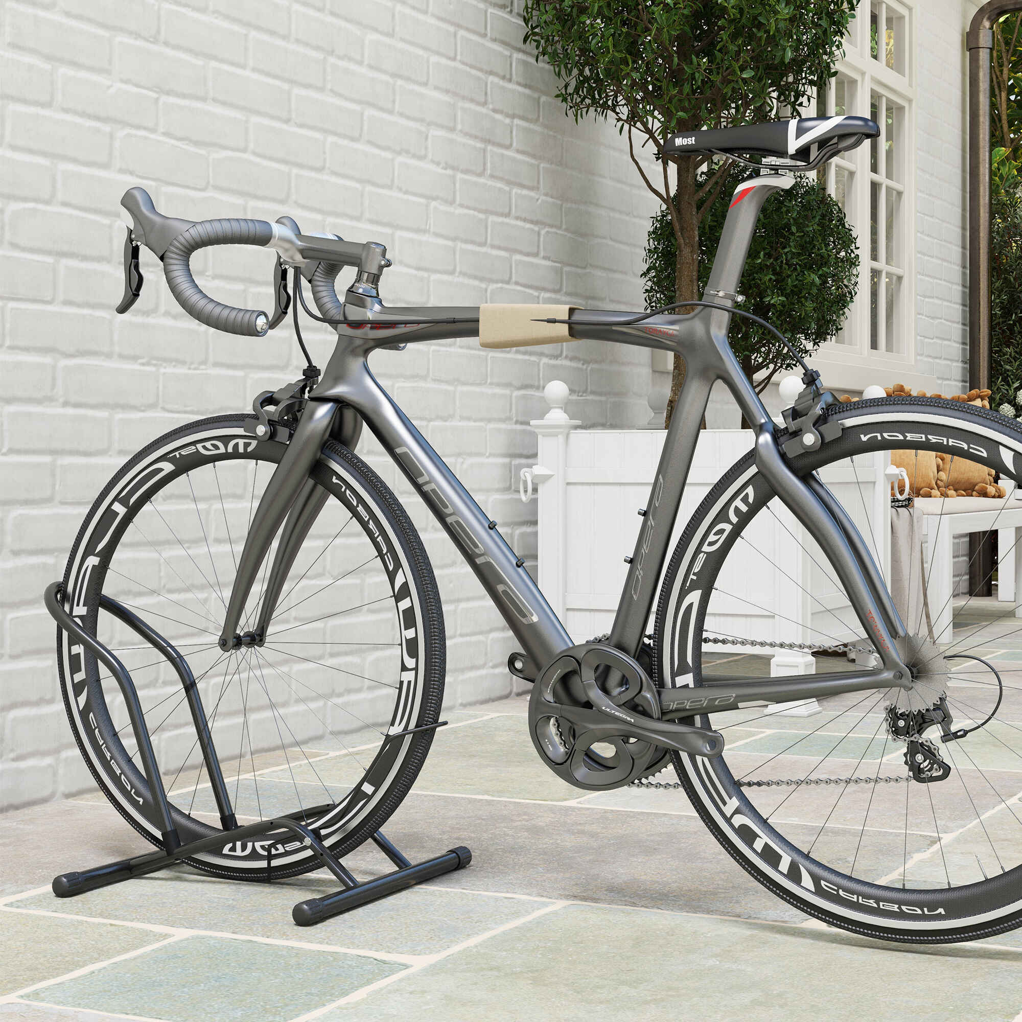 Aparcamiento para bicicletas de acero portátil para interior y exterior 59x41x38 cm negro