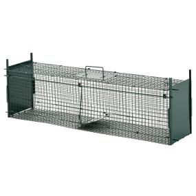 Trampa para animales vivos de metal con 2 puertas y asa 100x25x28 cm verde oscuro