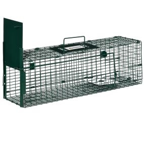 Trampa para animales vivos metálica con puerta y asa 60x18x20 cm verde oscuro