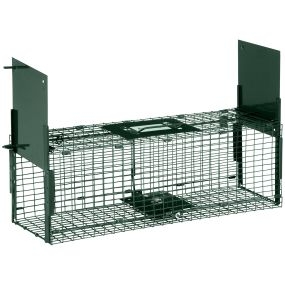Trampa para animales vivos 60x18x20 cm jaula trampa para gatos con 2 puertas de acero verde