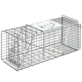 Trampa para animales vivos plegable 66x24x30,5 cm de alambre con puerta y asa plata