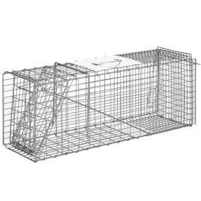 Trampa para animales vivos plegable 81x26x34,5 cm de alambre con puerta y asa plata