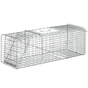 Trampa para animales vivos plegable 93x31x34,5 cm de alambre plata con puerta y asa para conejos y roedores