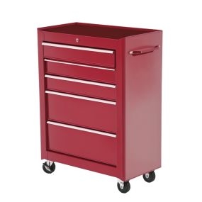 Carro caja de herramientas móvil de 5 cajones, 4 ruedas, cerradura, rojo