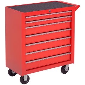 Carro de herramientas con 7 cajones, cerradura, asa y 2 ruedas con freno, rojo