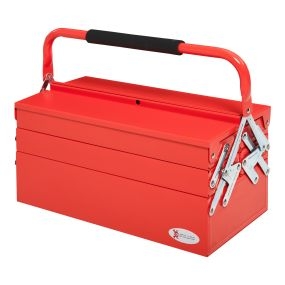 Caja de herramientas metálica de acero plegable con 5 bandejas y asa, 45x20x34,5 cm, rojo