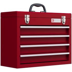 Caja de herramientas de acero con 4 cajones, tapa abatible, bandeja superior, cierres metálicos y asa, 51x22x39,5 cm, rojo