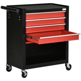 Carro de herramientas móvil con ruedas, 4 cajones, 130 kg, 69x33x75 cm, negro y rojo