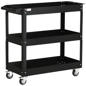 Carro de herramientas con ruedas de acero, 3 estantes, asa lateral, 150 kg, 83x35,3x76 cm, negro