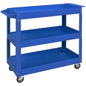 Carro de herramientas de acero con 3 estantes, ruedas y asa lateral, 150 kg, azul, 83x35,3x76 cm