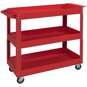 Carro de herramientas de acero con ruedas, 3 estantes, asa lateral, 150 kg, 83x35,3x76 cm, rojo