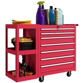 Carro de herramientas con 7 cajones y estantería desmontable de 3 niveles, rojo