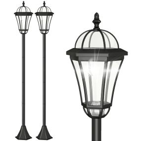 2 farolas solares de jardín con 2 luces LED blancas IP44 negras 18,5x18,5x129 cm