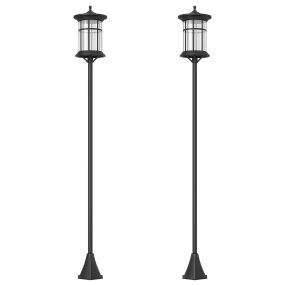 2 farolas solares exterior con panel solar, acero inoxidable, IP44, 23,5x23,5x184 cm, negro