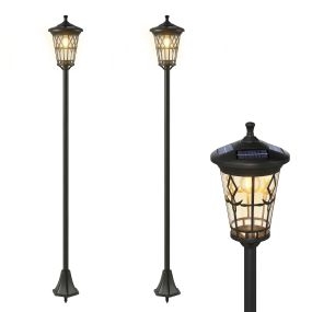Set de 2 farolas solares de jardín de acero inoxidable, altura ajustable, negro, 23,5x23,5x186 cm