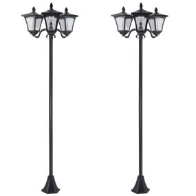 Conjunto de 2 farolas solares de exterior con 3 luces LED IP44 negro 51,5x47x182,5 cm