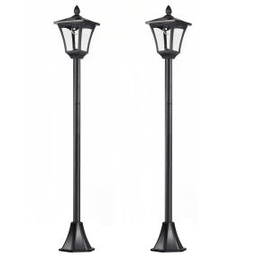 Conjunto de 2 farolas solares para jardín con panel solar, encendido automático e impermeable IP44, 18x18x160 cm, negro