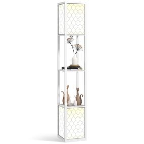 Lámpara de pie moderna con estantes, casquillo E27, 40 W, pantallas de tela, blanca