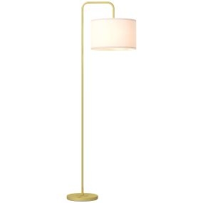 Lámpara de pie moderna de lectura 40 W con pantalla de lino sintético desmontable, acero, blanco y dorado