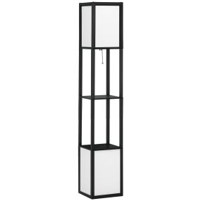 Lámpara de pie de madera con estante, bombilla E27, 40W, 26x26x156 cm, negro y blanco