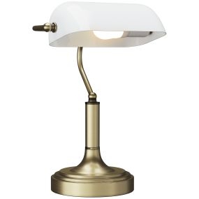 Lámpara de escritorio banquero vintage E27 con pantalla orientable 45° e interruptor basculante blanco