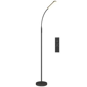 Lámpara de pie LED regulable para salón con control remoto y táctil, temporizador y cuello giratorio negro