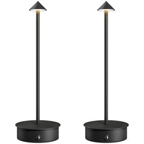 Juego de 2 lámparas de mesa recargables USB regulables con control táctil, negro