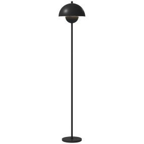 Lámpara de pie moderna 155 cm con pantalla de cuenco, interruptor de pie, casquillo E27, negra