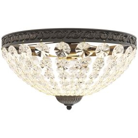 Lámpara de techo de cristal clásica negra con 2 casquillos E14 y 168 cuentas de cristal