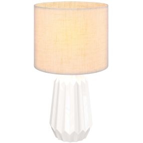 Lámpara de mesa de cerámica con pantalla de lino estilo retro E27 40W blanco y beige