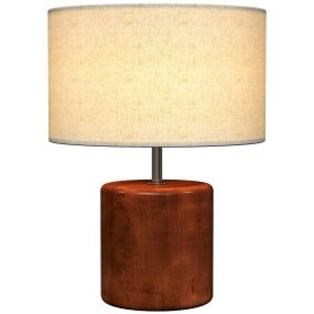 Lámpara de mesa rústica con base de madera y pantalla de lino, E27, 40W, marrón oscuro