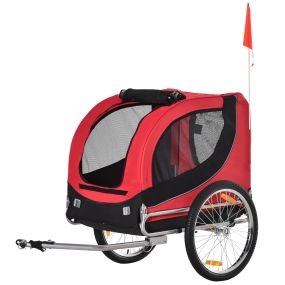Remolque para bicicleta para perros y mascotas con bandera, 8 reflectores, 130x73x90 cm, rojo y negro
