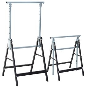 Set de 2 caballetes telescópicos plegables de acero negro 68x58x80-130 cm carga 200 kg