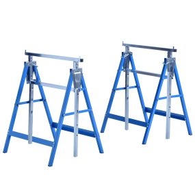 Set de 2 caballetes telescópicos plegables de acero azul 68x58x80-130 cm carga 200 kg