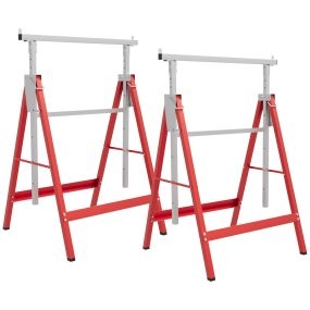 Set de 2 Caballetes Telescópicos Plegables con Altura Ajustable Caballetes de Sierra de Acero para Mesa y Trabajo de Bricolaje Carga 200 kg 68x58x80-130 cm Rojo