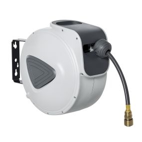 Carrete de manguera de aire comprimido automático 20 m conector 1/4 BSP soporte pared giratorio 180° gris