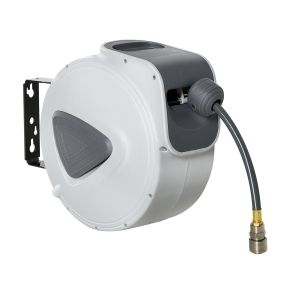 Carrete de manguera de aire comprimido automático 10 m conector 1/4'' BSP soporte pared giratorio 180° 8x12 mm gris