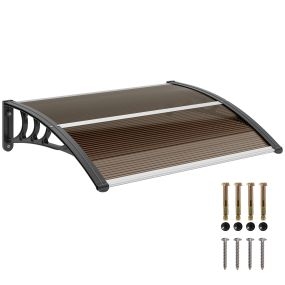 Marquesina exterior para puertas y ventanas 75x100 cm marrón translúcida con soporte de aleación de aluminio