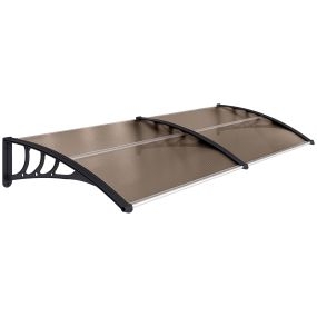 Marquesinas Exterior para Puertas y Ventanas, 195x75 cm, Tejadillo de Protección contra Sol y Lluvia, con Cubierta de Policarbonato, Soporte de Aleación de Aluminio, Marrón
