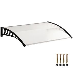 Marquesina exterior para puertas y ventanas 122x89 cm con cubierta de policarbonato y soporte de aleación de aluminio blanco