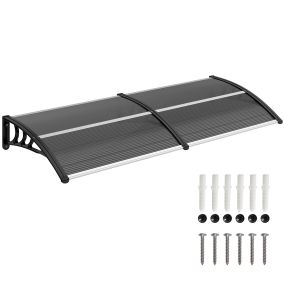 Marquesina exterior para puertas y ventanas 196x75 cm con cubierta de policarbonato y barra de aluminio negra
