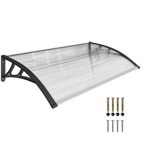 Marquesina exterior para puertas y ventanas 110x60 cm de policarbonato negro y transparente