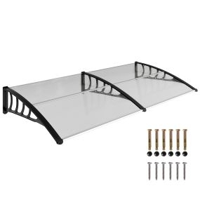 Marquesina exterior para puertas y ventanas 200x96 cm de policarbonato transparente con soportes de PP y regleta de aluminio contra sol y lluvia
