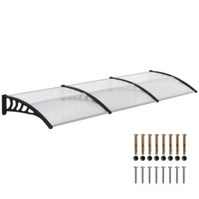 Marquesina exterior para puertas y ventanas 303x96 cm policarbonato transparente con soportes de PP y regleta de aluminio